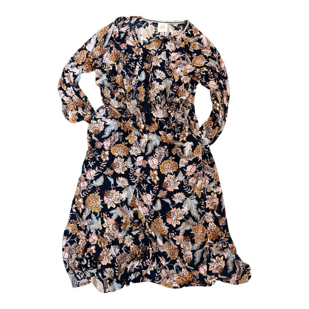 NWOT Midnight Blue and Orange Floral Print Bishop Sleeve Sundress, XXL